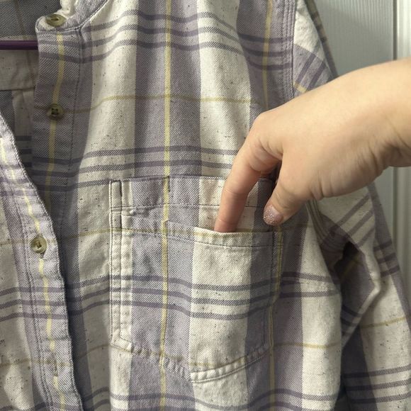 Carhartt Women's Relaxed Fit 3/4 Sleeve Plaid Shirt Gule Gray purple tan Large - Picture 10 of 12